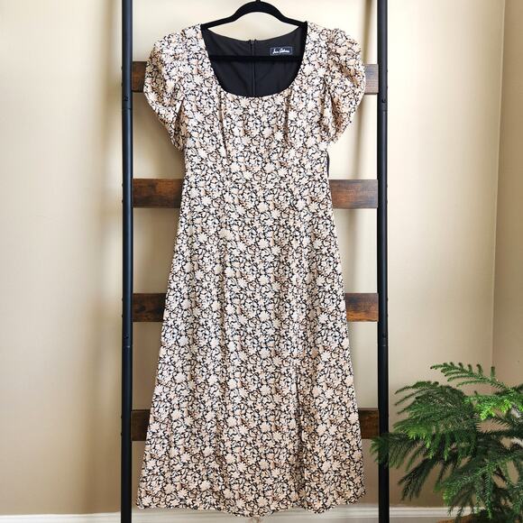 Sam Edelman Women Beige/Black Ditzy Floral Midi A-line Summer Dress Size US 2 - Picture 3 of 7